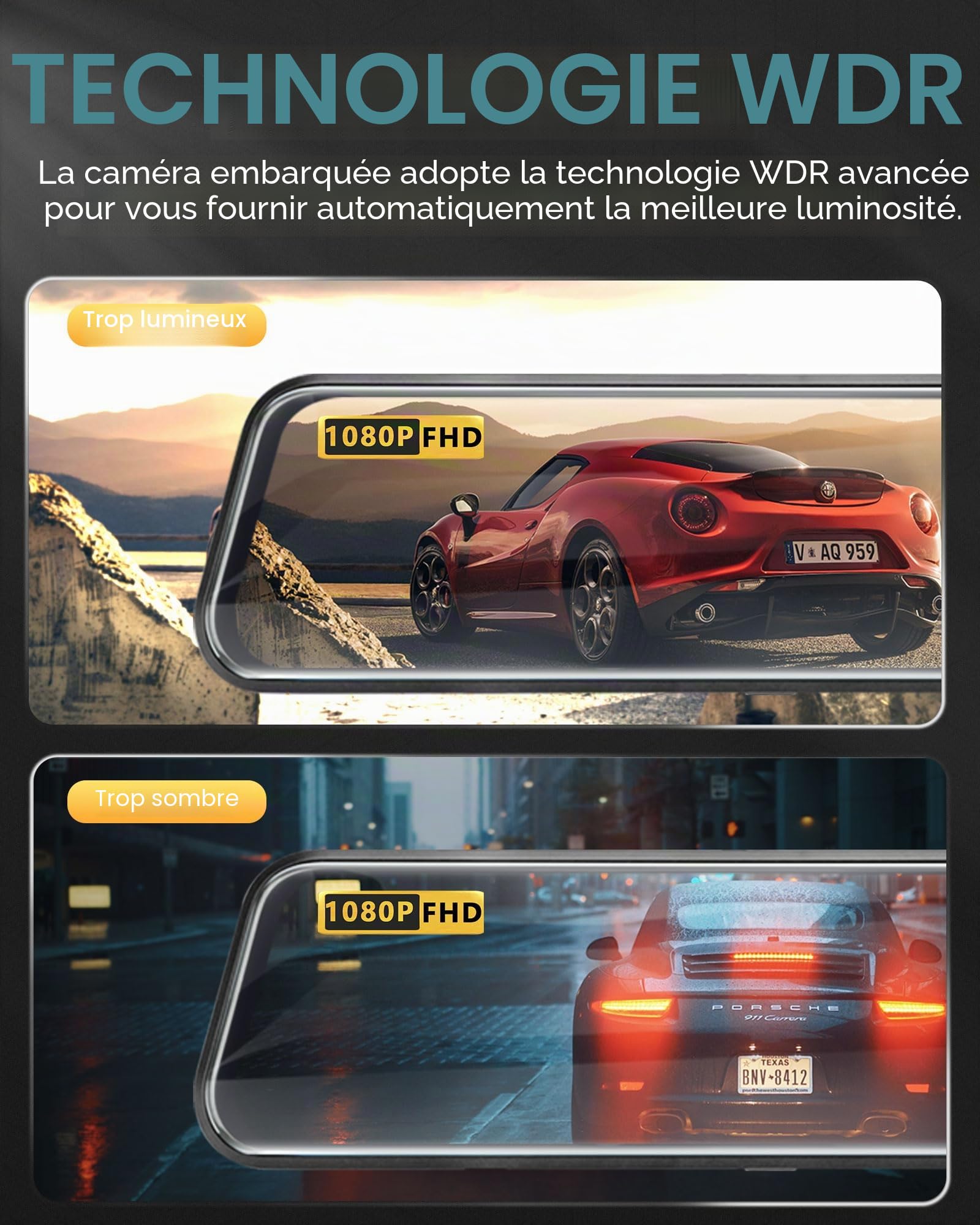 Vtopek 10" Dashcam Voiture Rétroviseur avec Caméra de Recul 1080P pour SUV