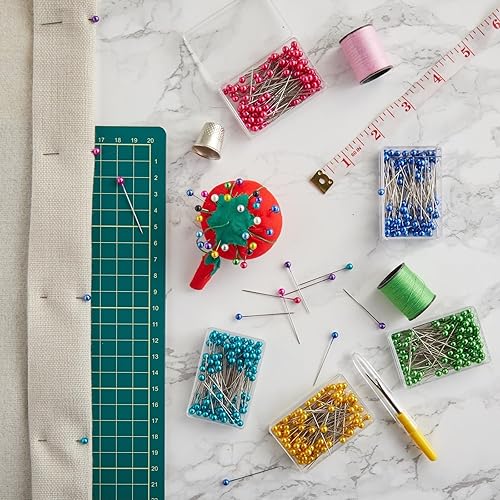 Miniatura 5 de Juvale Alfileres de costura con cabezas de bola de colores, 1200 piezas, 12 colores, 1.5 pulgadas de largo, alfileres de cabeza de bola de acero