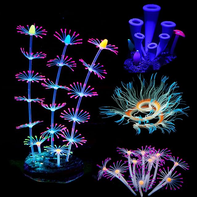 Cayway 4 piezas de decoración de peceras de silicona para acuario, plantas con coral de silicona de imitación