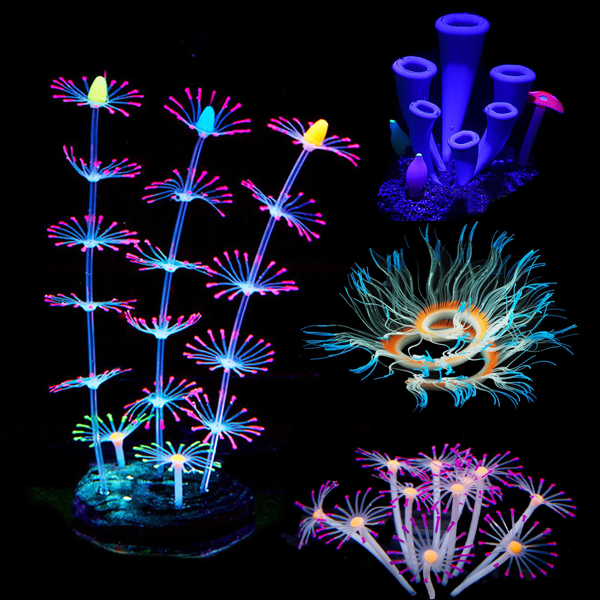 Cayway 4 Pz Acuario Plantas de Plástico Decoración del Acuario Coral Artificiales Brillo, Decoración de Medusa Adorno de Coral Plantas Acuáticas para Acuario de Pecera