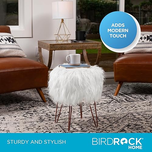 Miniatura 16 de BIRDROCK HOME Silla de tocador de piel sintética rosa, asiento acolchado compacto suave y peludo, sillas de tocador, sala de estar, dormitorio y