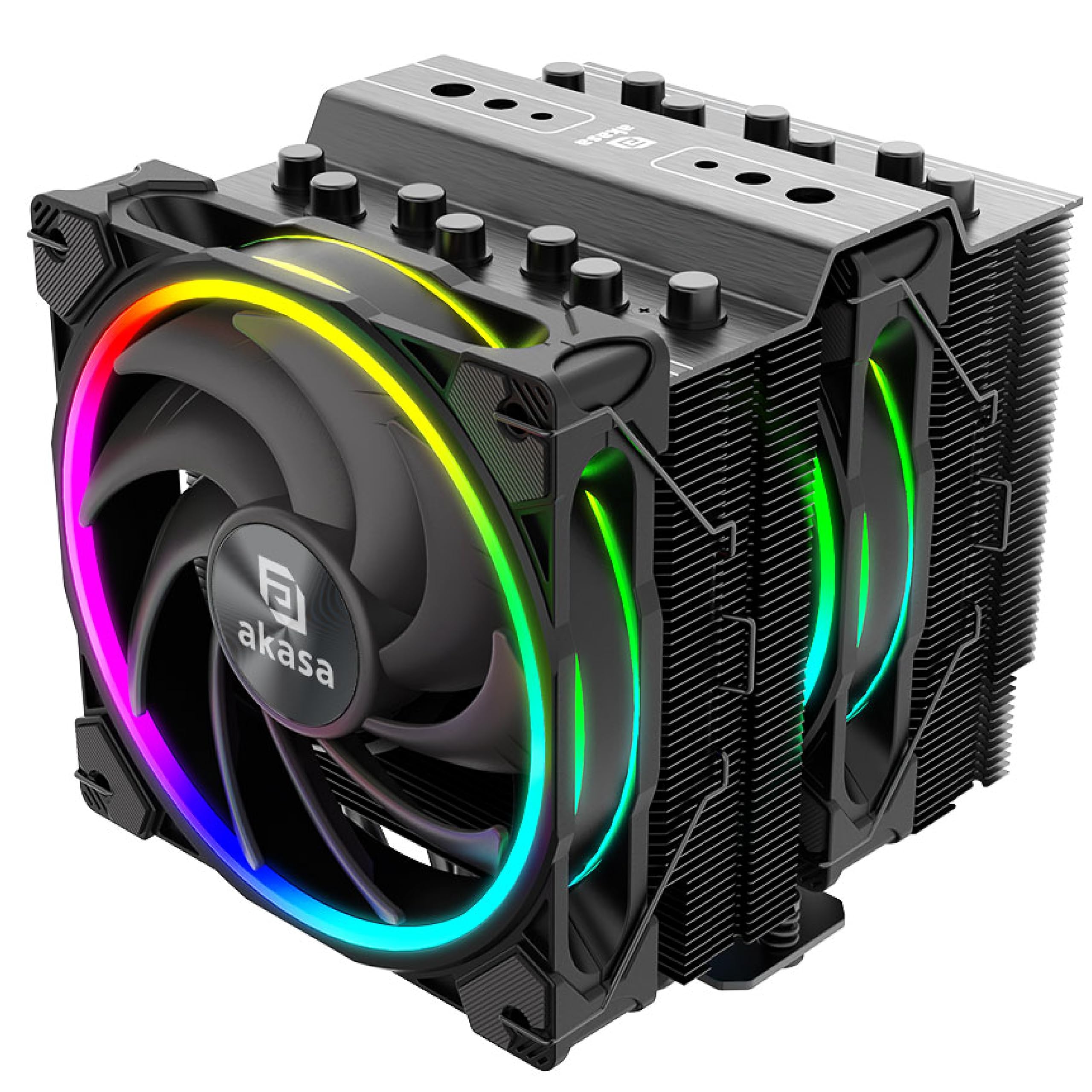 Akasa SOHO H7 Premium Dual Tower 7-Heatpipe chłodzenie procesora z adresowalną RGB, 250 W TDP, wentylator PWM 120 mm, obsługuje Intel LGA 1700/1200/115X/20XX AMD AM5/AM4, AK-CC4026HP01