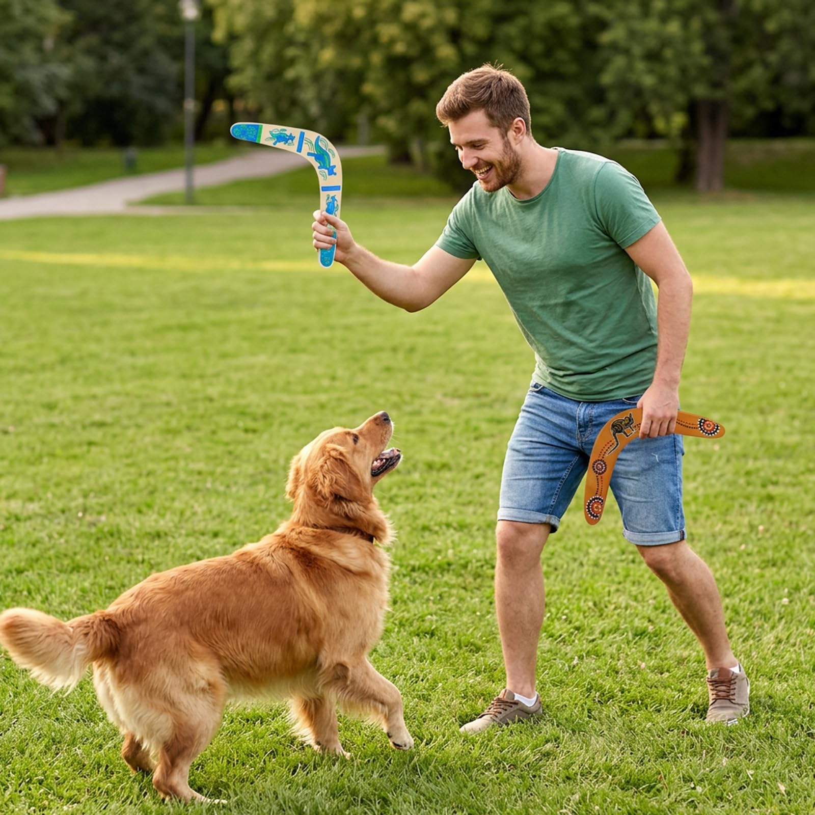 2er Set Holz-Bumerang, V-Form Massivholz Boomerang mit Känguru-Motiv, Wasserfestes Sportspielzeug für Outdoor Spiele und Familienaktivitäten