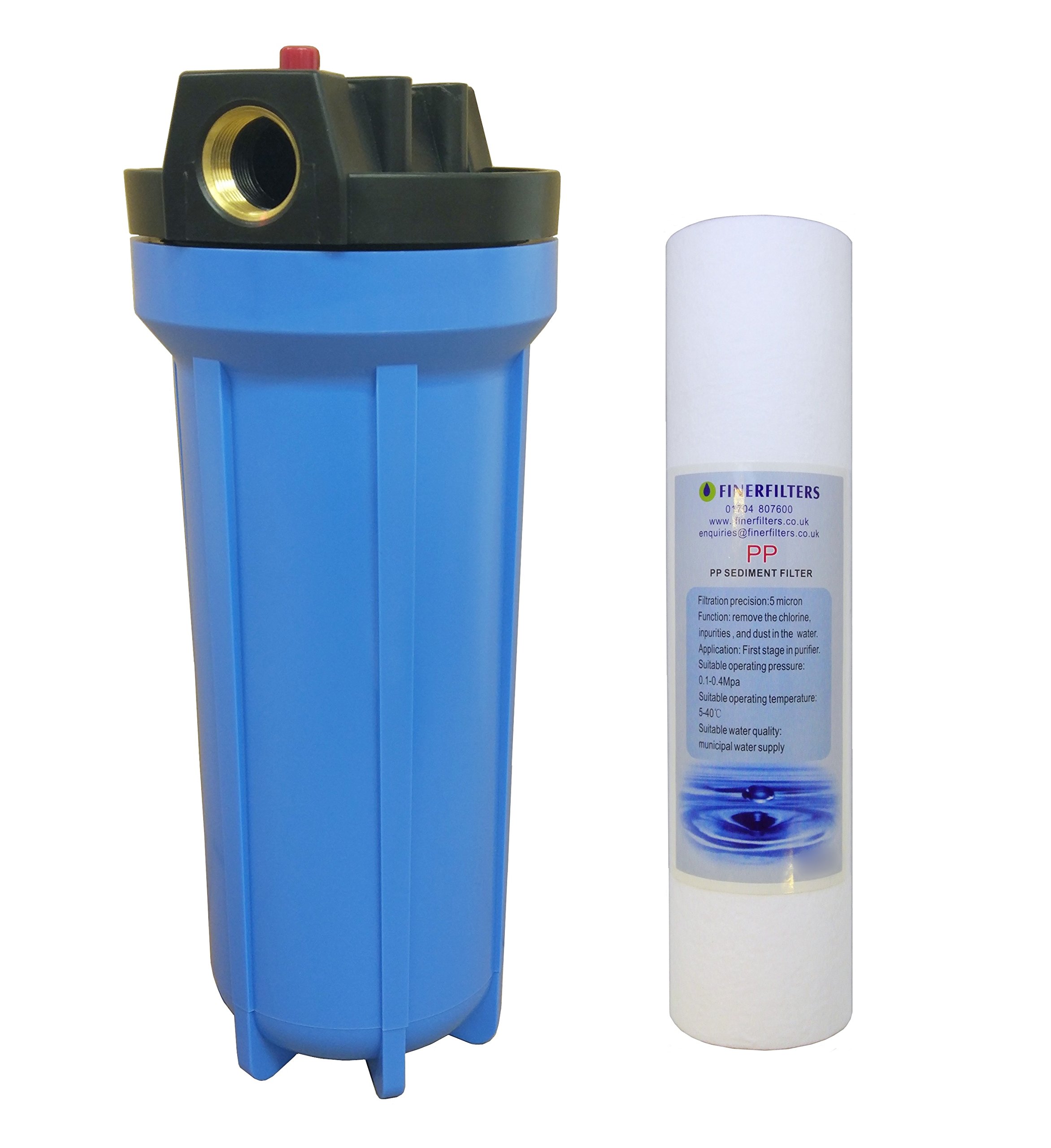 Boîtier de filtre standard bleu de 25,4 cm avec ports de 1,9 cm, soupape de réduction de pression et filtre à sédiments