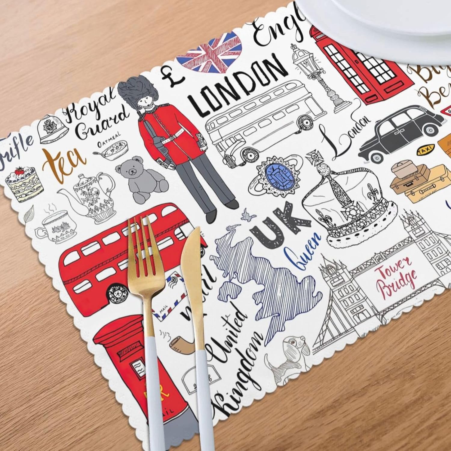 I Love London Christmas Placemats Set of 6,Place Mats Gift for Kitchen Dining Table,Washable Table Mats