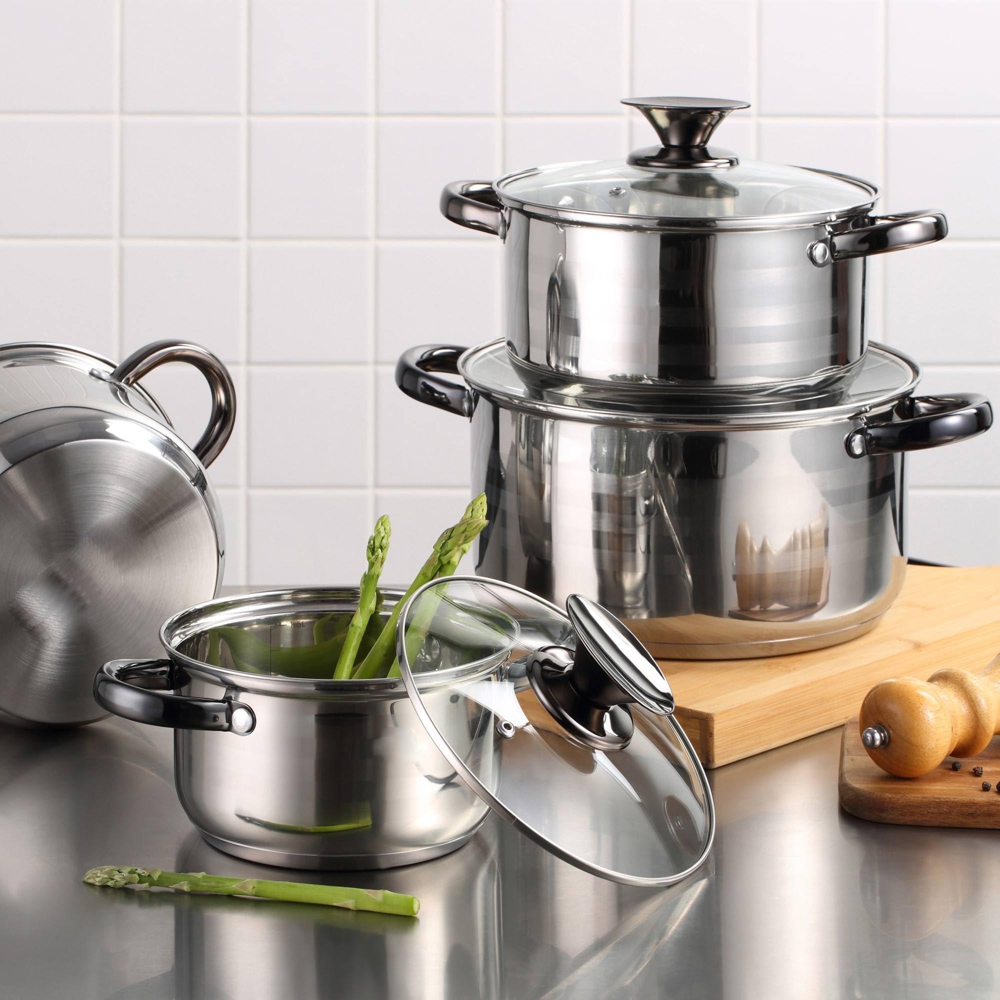 San Ignacio Juego de Batería Hita de cocina de 8 piezas + 3 sartenes 16/20/24cm aluminio