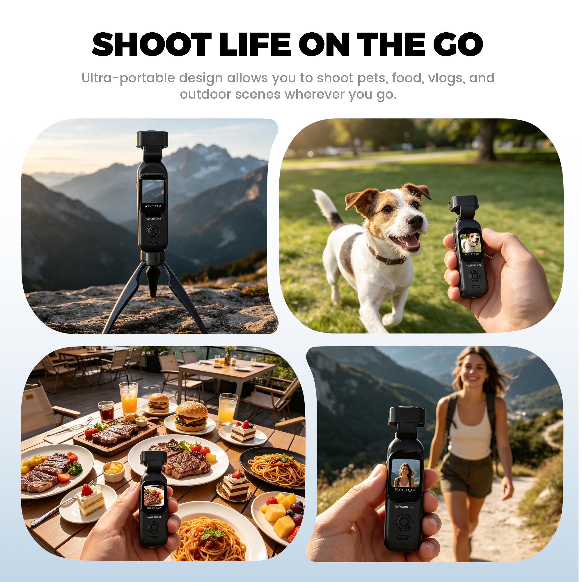 Kaysunlink Videocamera per Vlogging 1080P con obiettivo girevole a 270°, fotocamera tascabile POV palmare con touch screen e WiFi, 5 ore di alimentazione, videocamera di registrazione con un solo