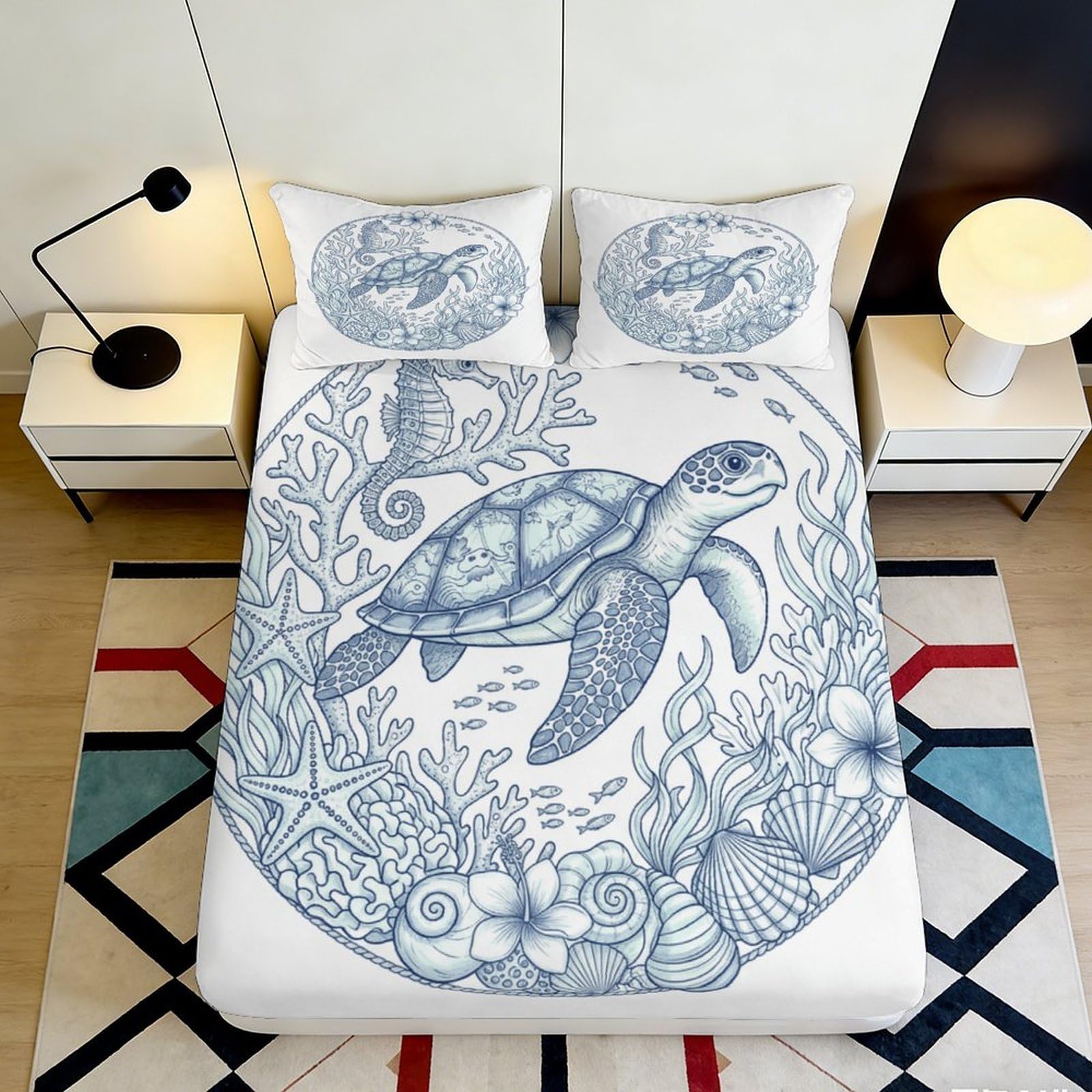 3D Printed Egyptian Design Microfiber Fitted Sheet Non-Slip Deep Pocket Bedroom Bedding Full Wrap Egyptian Mattress Fitted Cover 200x200x25cm