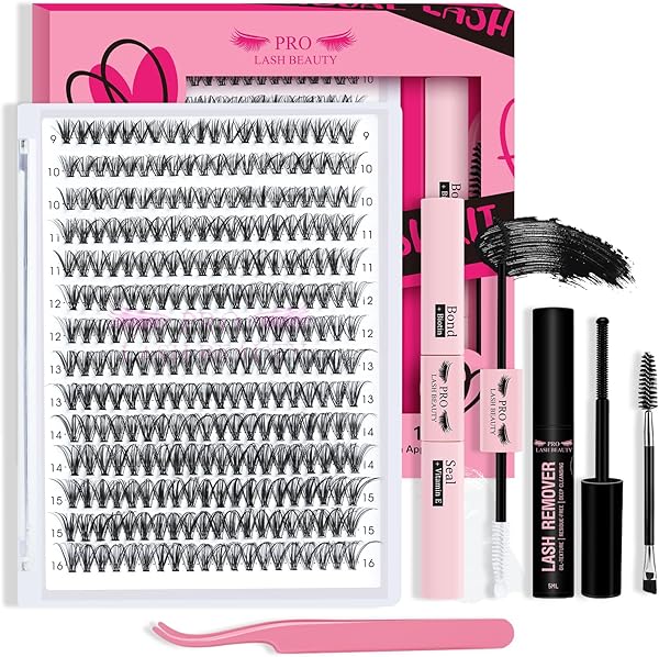 𝐏𝐑𝐎 DIY Wimpernverlängerung Kit, individuelle Wimpern Kit mit 280 Pcs Cluster Wimpern Bindung und Siegel, Wimpern Applikator Wimpernbürste für Anfänger(30D-9-16mix Kit)