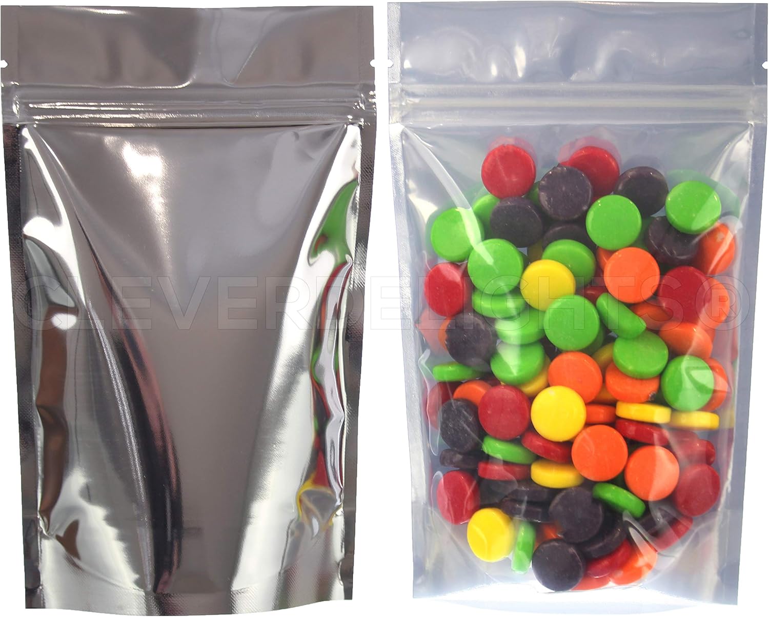 CleverDelights Silver/Clear Stand Up Pouches - 16oz - 100 Pack - 7" x 11.5" x 4" - Resealable Bag
