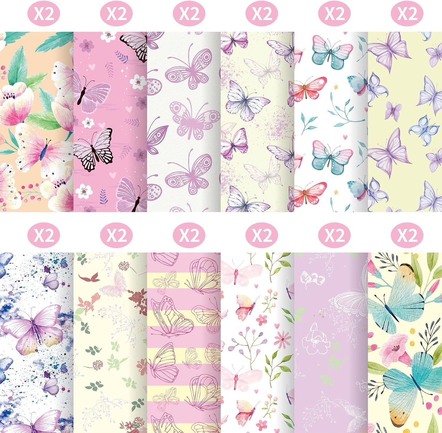 24 Butterfly Flowers Scrapbook Decorative Paper, 12x12 In image 3