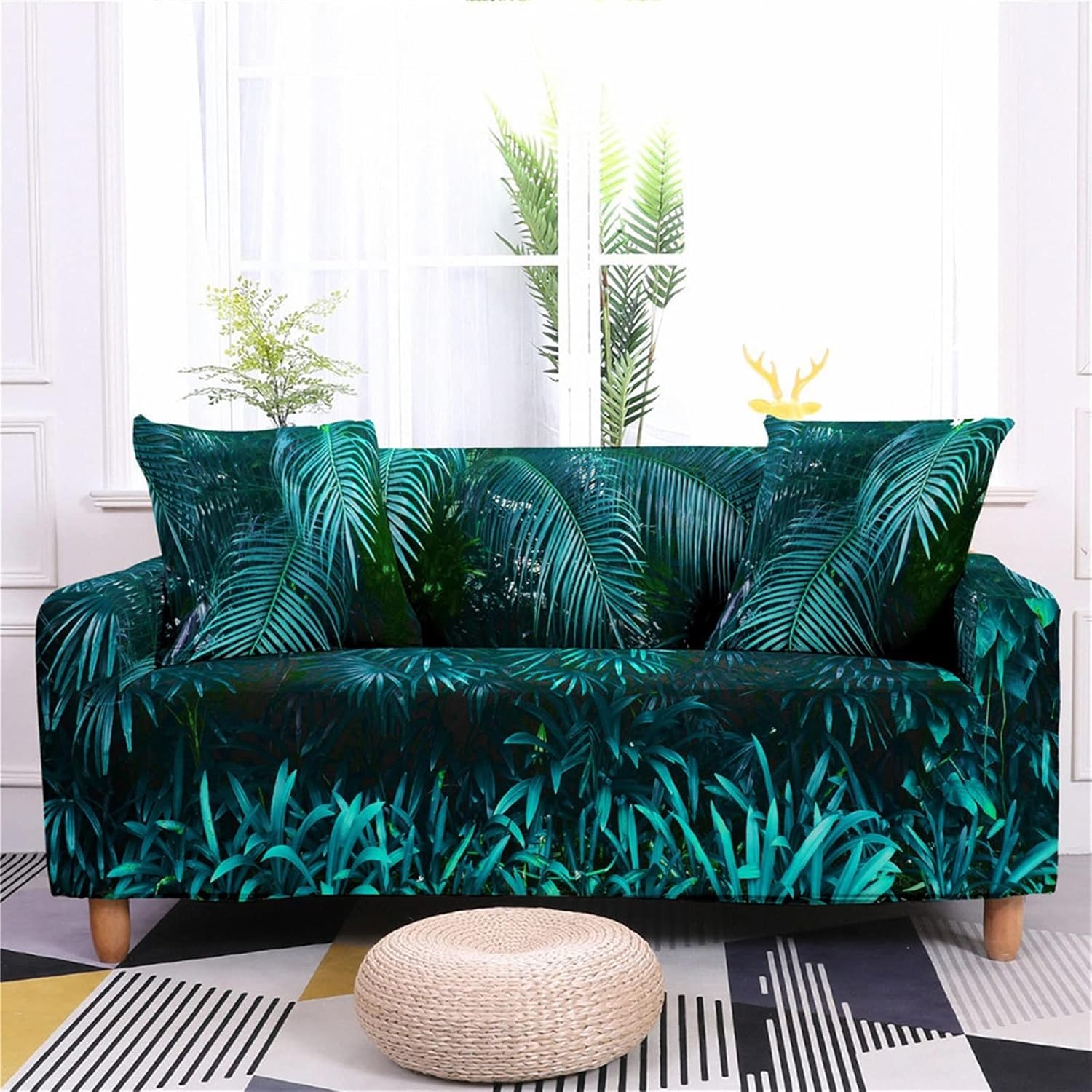 Fundas De Sofá Elásticas Con Hojas De Plátano For Sofá De 3 Cojines Funda De Sofá Verde Tropical Funda De Sillón Estampada Con Patrón De Plantas Protectores De Muebles Elásticos ( Color : A , Size : X