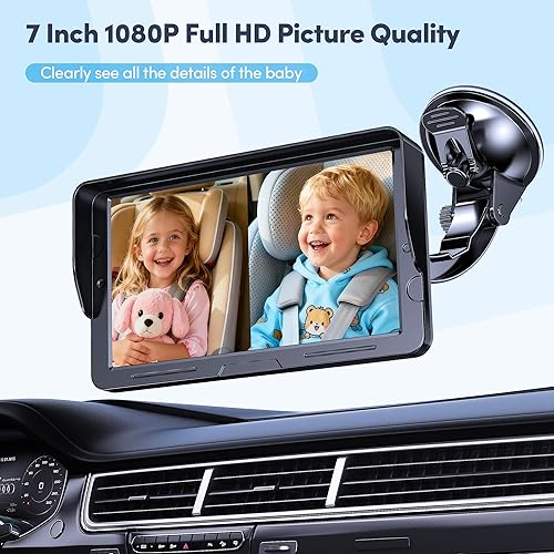 Miniatura 7 de Cámara de coche para bebés para 2 niños, pantalla de 7 pulgadas con dos cámaras de asiento de automóvil orientadas hacia atrás, visión nocturna HD