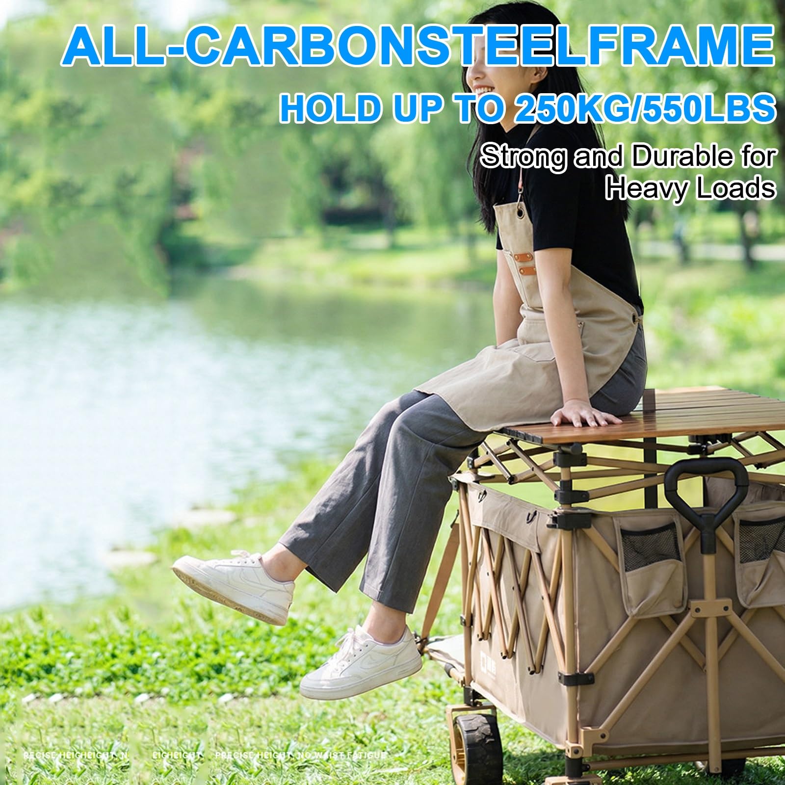 Carrito de Vendedor Portátil con Capacidad de Carga de 250 Kg, Estructura de Acero Al Carbono, Ruedas Todoterreno, Carro de Venta Móvil, para Puestos Agrícolas a Pie de Carretera, Mercados(Green)