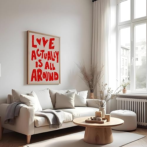 Miniatura 4 de SKTBJWNYK Arte de pared de amor retro de los años 70, Love Actually Is All Around Póster retro para el Día de San Valentín, decoración de pared roja