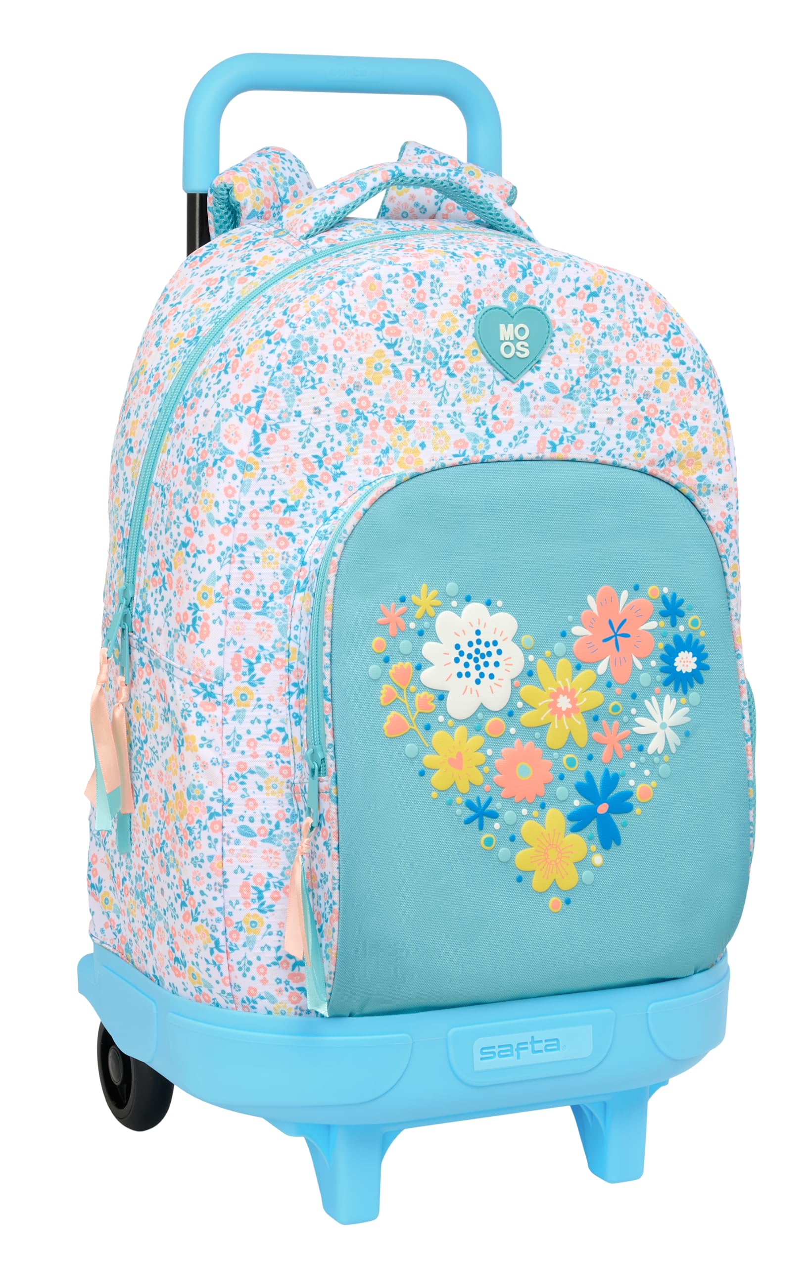 Safta MOOS FIORI - Mochila Grande con Ruedas, Compacta, Extraíble, Ideal para Niños de Diferentes Edades, Cómoda y Versátil, Calidad y Resistencia, 33x22x45 cm