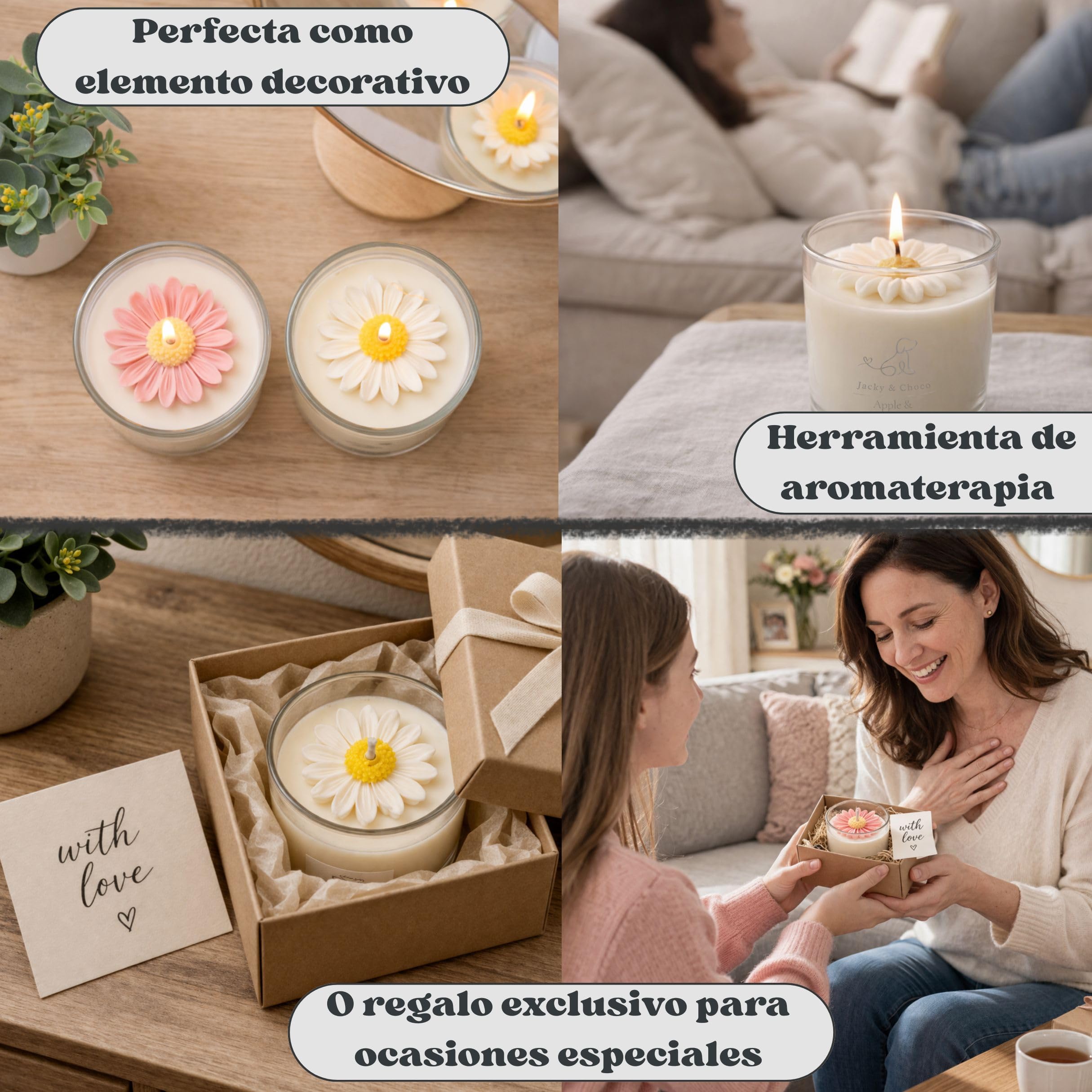 Jacky&Choco Velas Aromáticas Decorativas de Vainilla, Velas Perfumadas Originales, 200gr de Cera de Soja y Abeja, Vela Aromática grande, ideal como Decoración de Hogar o Aromaterapia