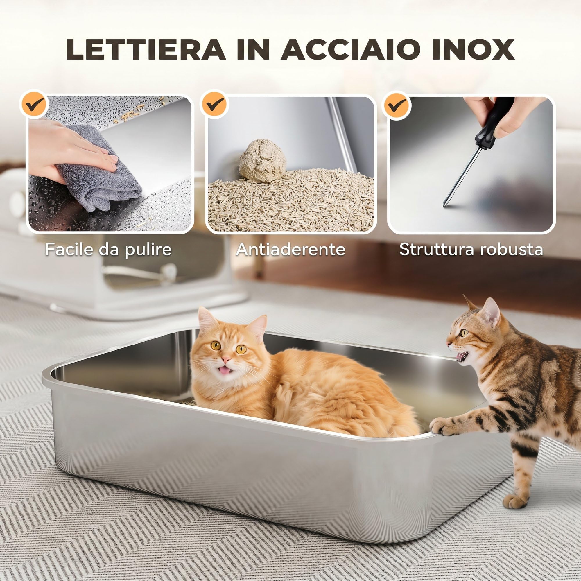 PawHut Lettiera per Gatti Chiusa XXL 20 kg Apribile 90° 70x50x46.5cm Bianco | Coperchio in Acciaio Inox, Doppie Porte, Paletta, Deodorante