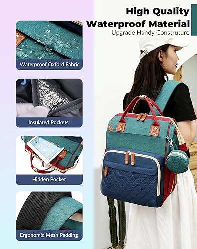 Miniatura 6 de Bolsa de pañales con cambiador, mochila de pañales 3 en 1 para bebé Verde-azul-rojo,Azul,Negro oscuro,Verde,Gris,Rosado Melocotón,Rosado/Gris