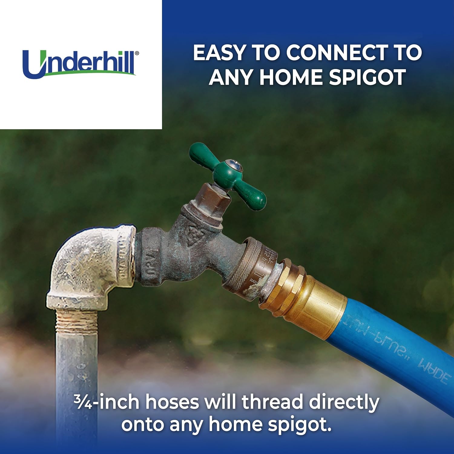 Underhill UltraMax Commercial Garden Water Hose 100 ft, Lightweight, Flexible, Anti-Kink, All Weather, 1200 psi, H75-100B, 3/4 Inch x 100 ft, Blue