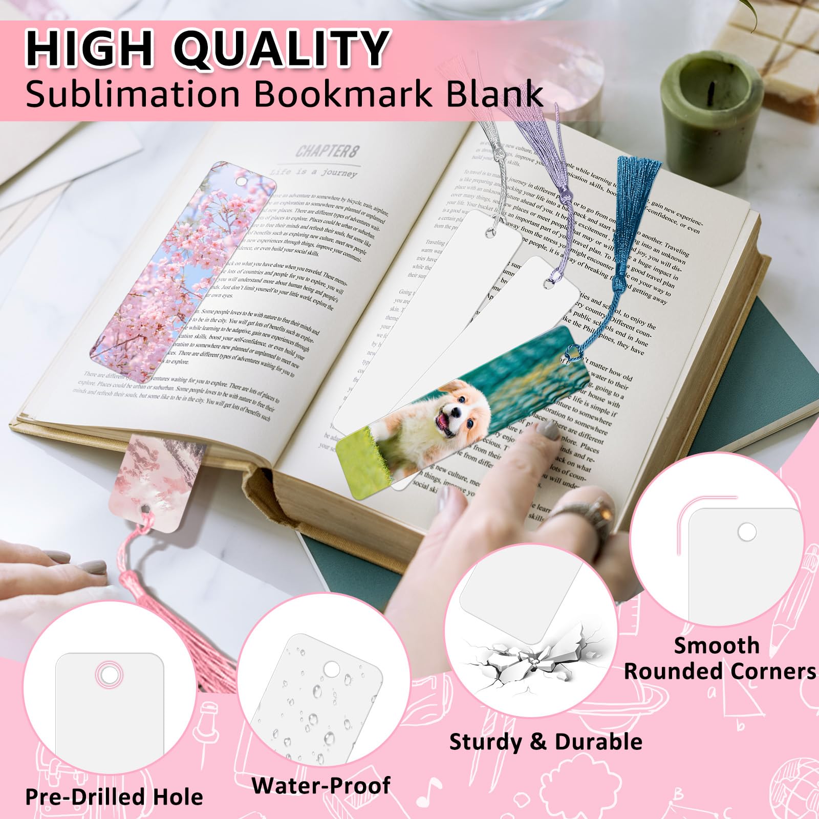 JIEYAO 50 Pcs Sublimation Bookmark Blanks With Colorful Tassels - DIY Metal Bookmarks For Crafts & Gifts