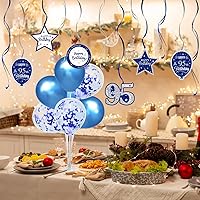 Vista 372 de Juego de decoraciones para fiesta de cumpleaños número 16, serpentinas moradas con soporte de globo de mesa morado, decoraciones de fiesta