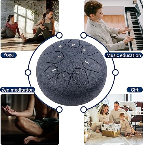 Miniatura 5 de Tambor de lengua de acero, 8 notas de 6 pulgadas, instrumento de percusión, tambor de mano con bolsa, libro de música, mazos, púas de dedo (6