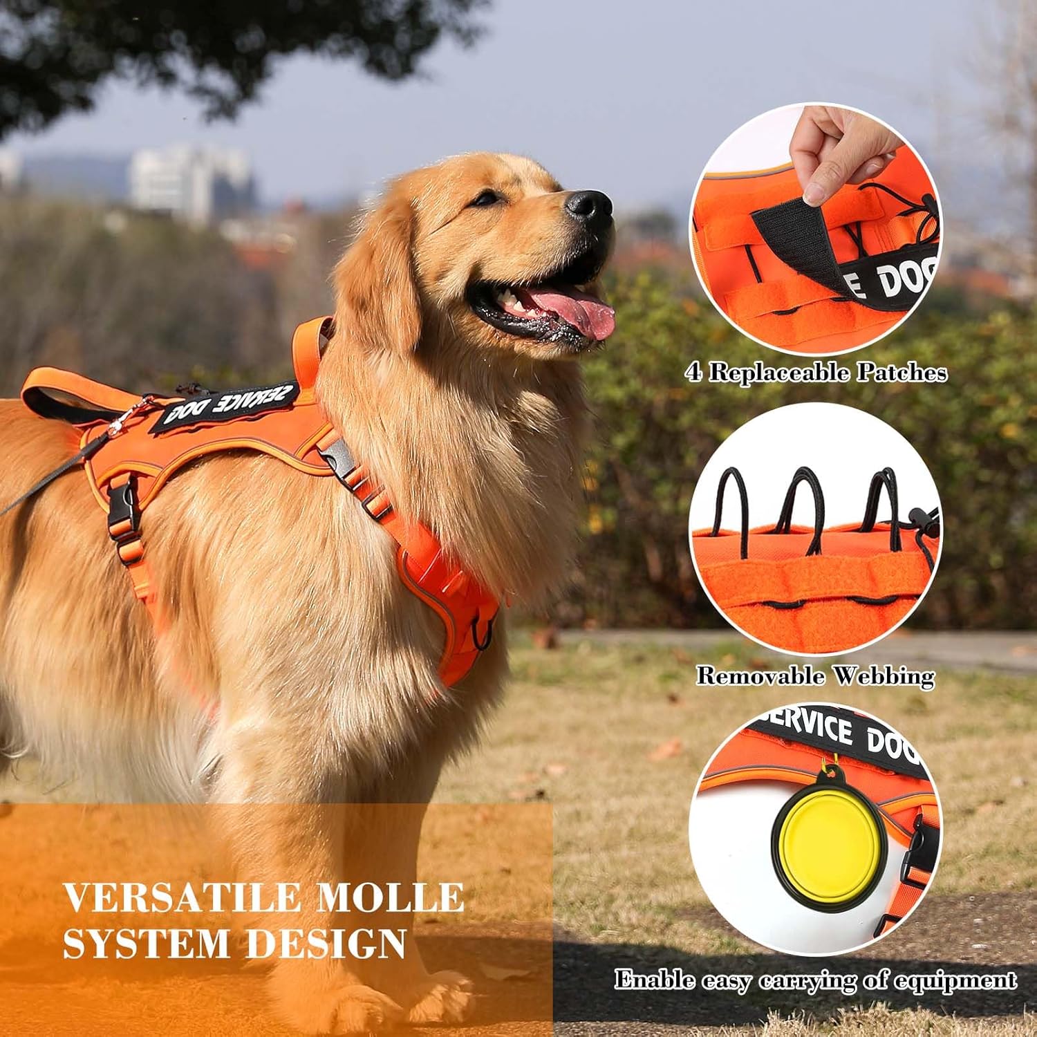Tactical Dog Harness for Medium Large Size, No Pull Service Dog Vest with Molle System and Control Handle Heavy Duty Pet Vest with 2 Patches, Reflective Adjustable Harness for Walking Training
