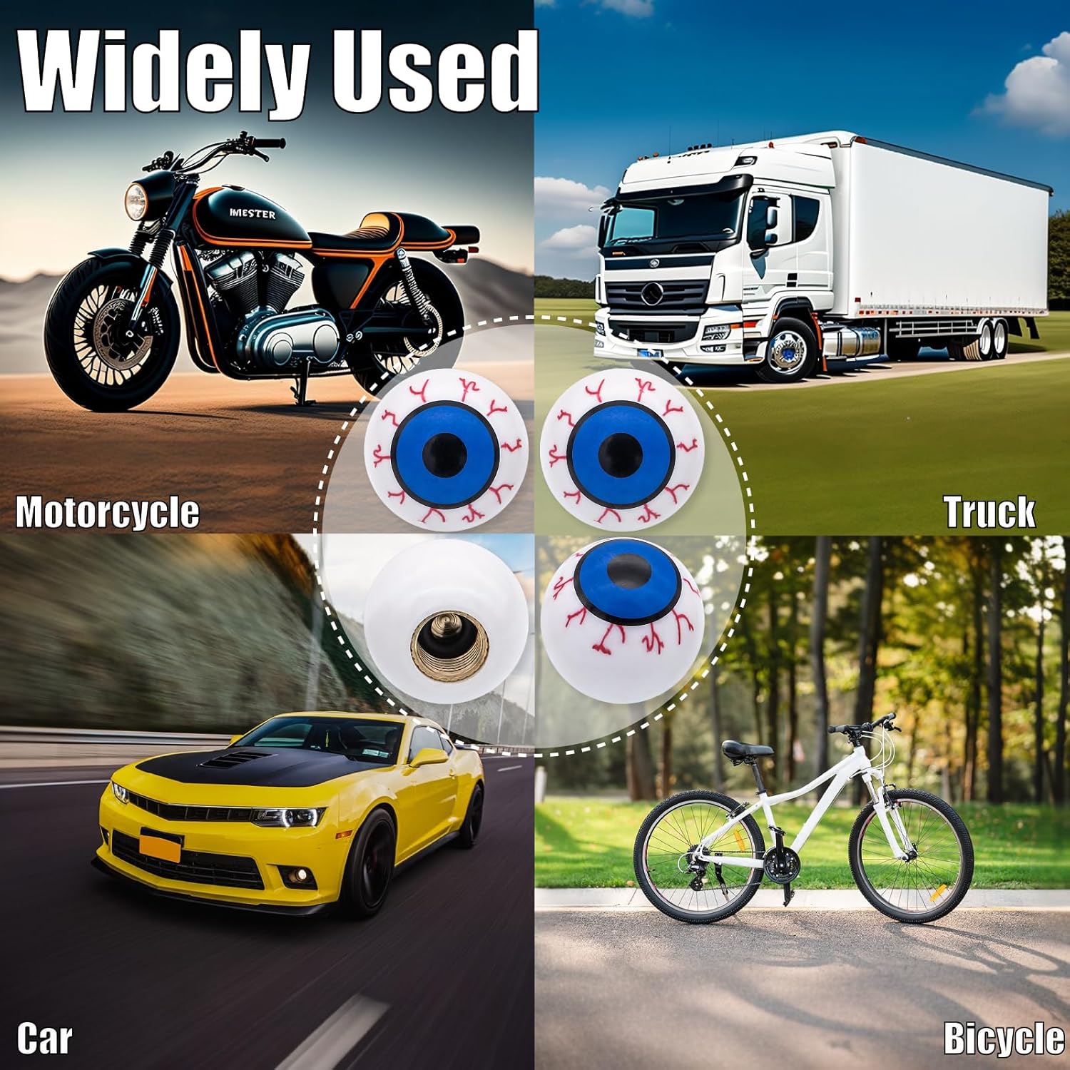 4PCS Eyeball Style Tire Valve Stem Caps, Universal Copper Core Dustproof Tire Valve Stem Covers for Cars, SUV, Trucks, Bikes, Motorcycles, Bicycles(White) - Image 7