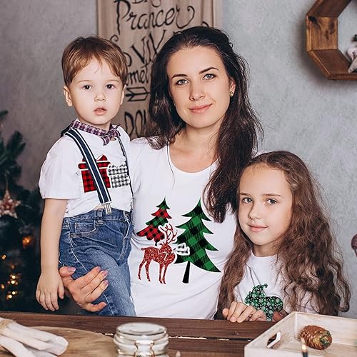 Miniatura 4 de AnyDesign 11 hojas de vinilo de transferencia de calor de Navidad con purpurina HTV para planchar en vinilo con patrón de copo de nieve a cuadros,