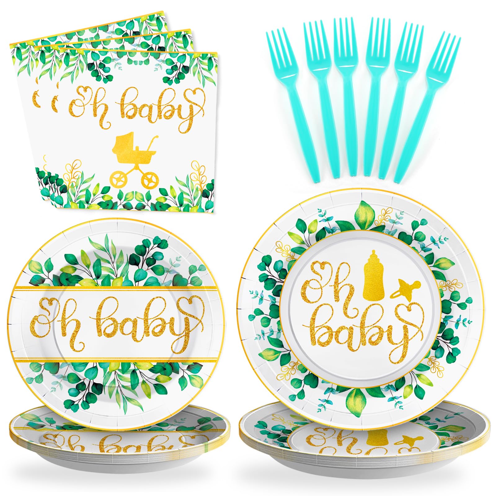 Scione 96 Pcs Oh Baby Plates And Napkins Baby Shower Desertcart