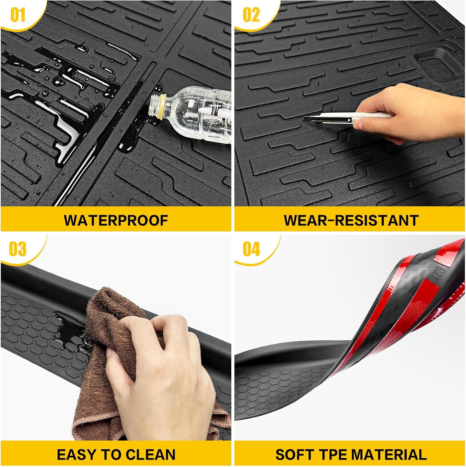 Cargo Mats with Door Sill Guards for 2018-2025 Jeep Wrangler JL Unlimited 4X4 Accessories All Weather Rear Seat Back Cover Trunk Liner Door Sill Protector for JL JLU Gas Type 4 Door(Not 4XE)