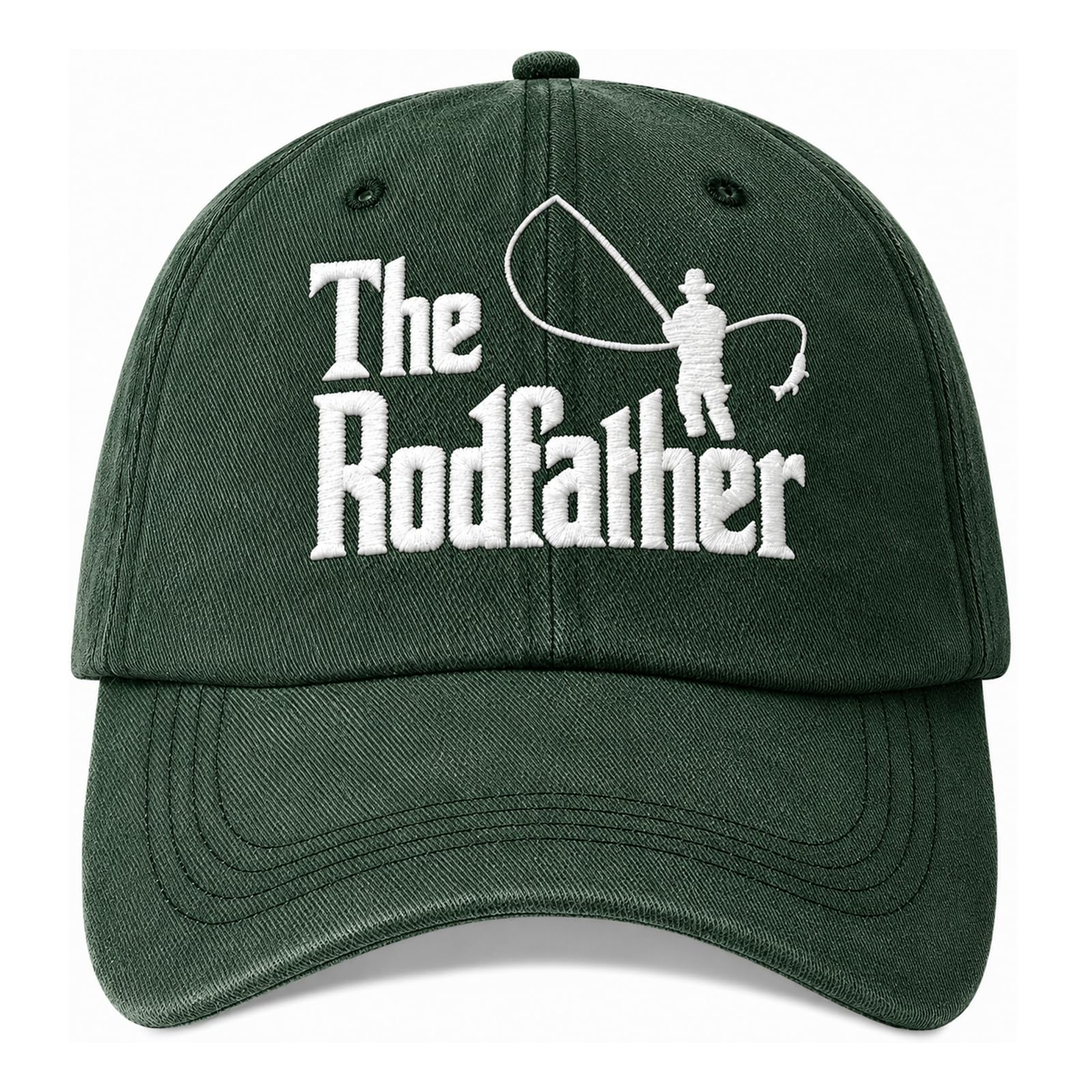 RUQVKWLA The Rodfather Funny Baseball Cap, Brilliant Fishing Gifts for Men and Women, Vintage Washed Green Adjustable Fishing Hat, Birthday, Essential Fishing Accessories for Outdoors
