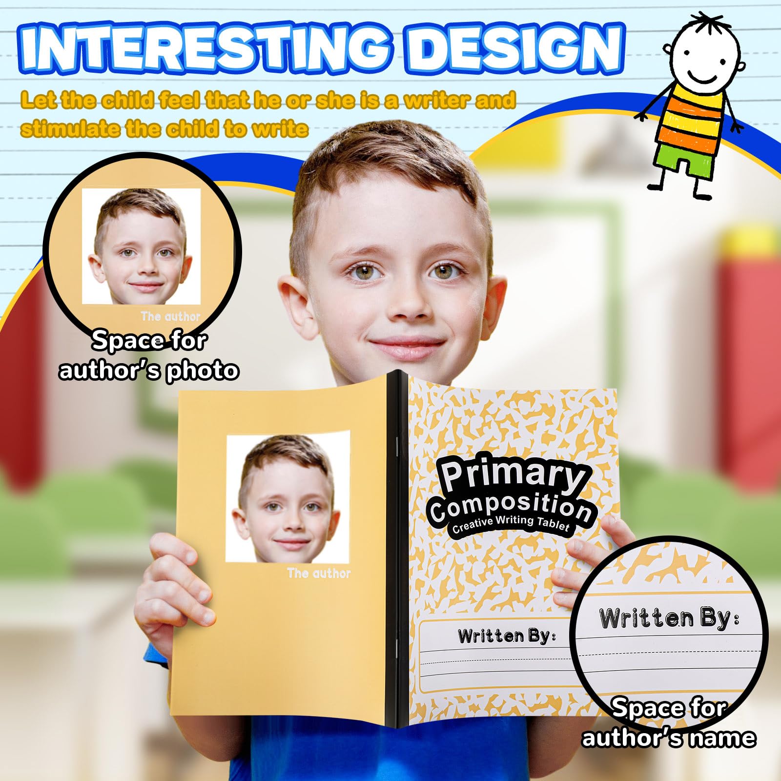 Henoyso 12 quaderni per composizione primaria K-2, 64 pagine, a righe, per bambini di 1a e 2a elementare, per bambini di scrittura e disegno, per scuola materna e scuola elementare (12 colori)