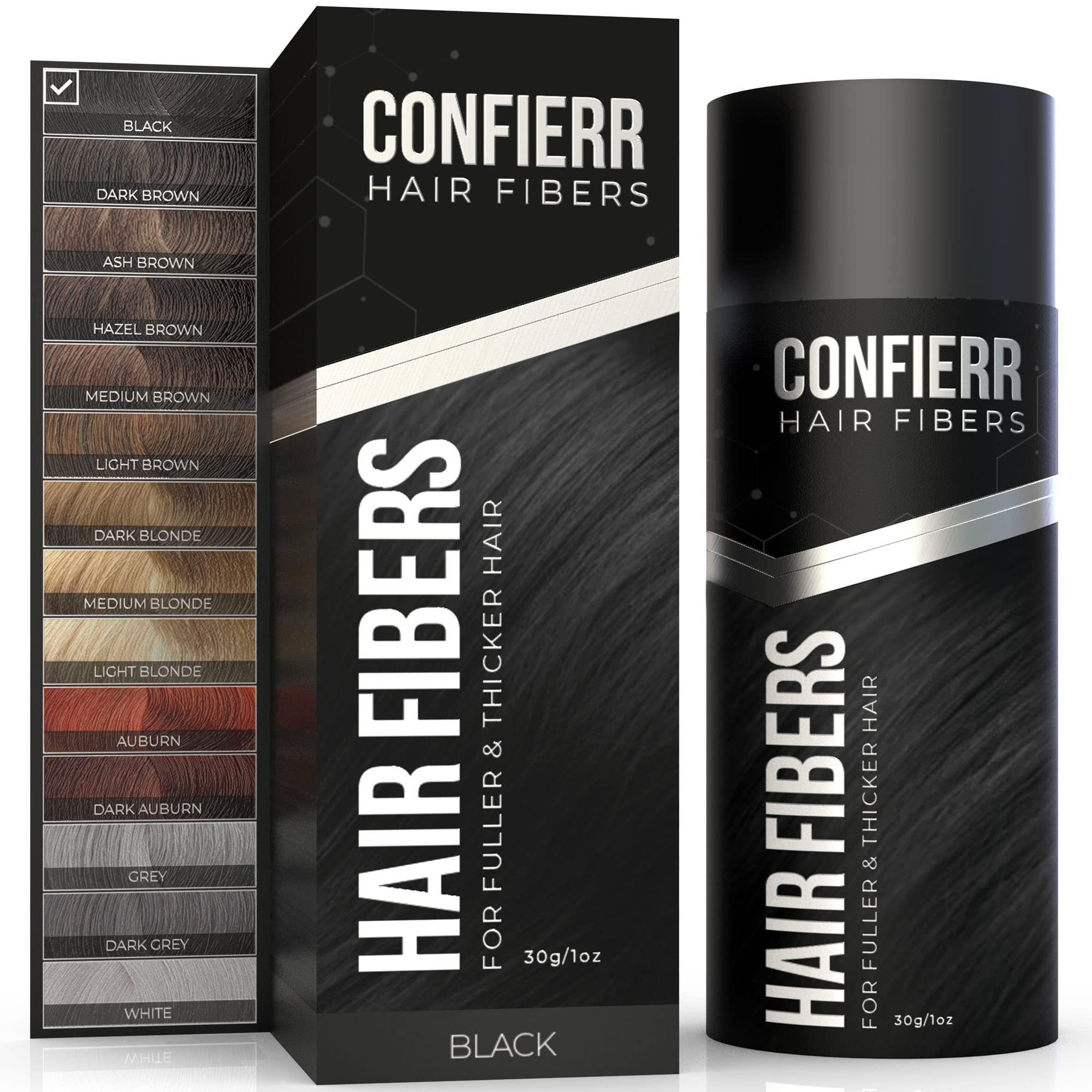 Fibras capilares para hombres y mujeres, rellena el cabello fino o adelgazante, instantáneamente más grueso, cabello de aspecto más completo (30 gramos, negro)