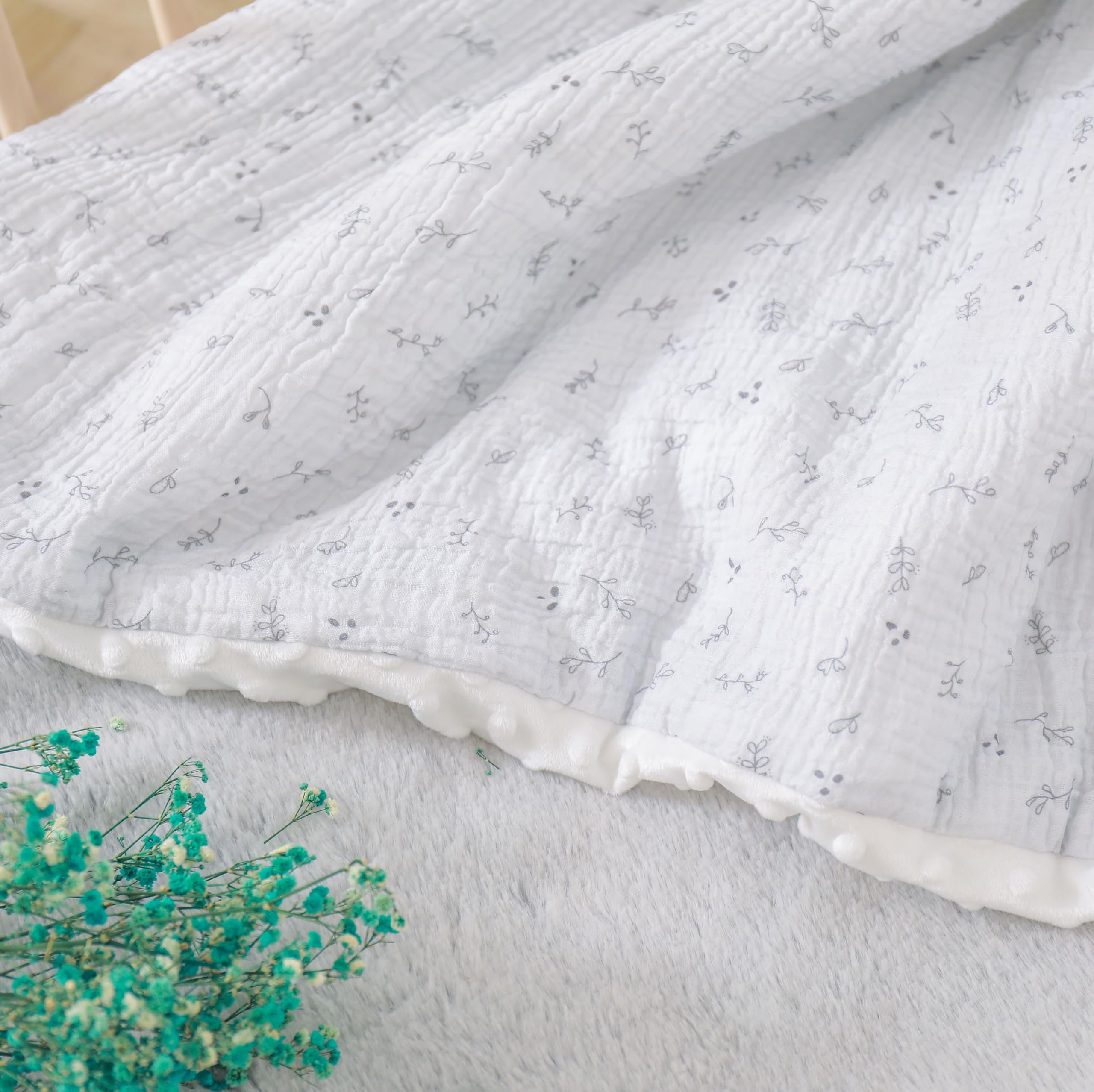 Baby and Toddler Blanket in Muslin Cotton and Soft Minky Oeko Tex, 100x135 cm, Thick Cot Blanket Polyester Filling, Comfort - Image 2