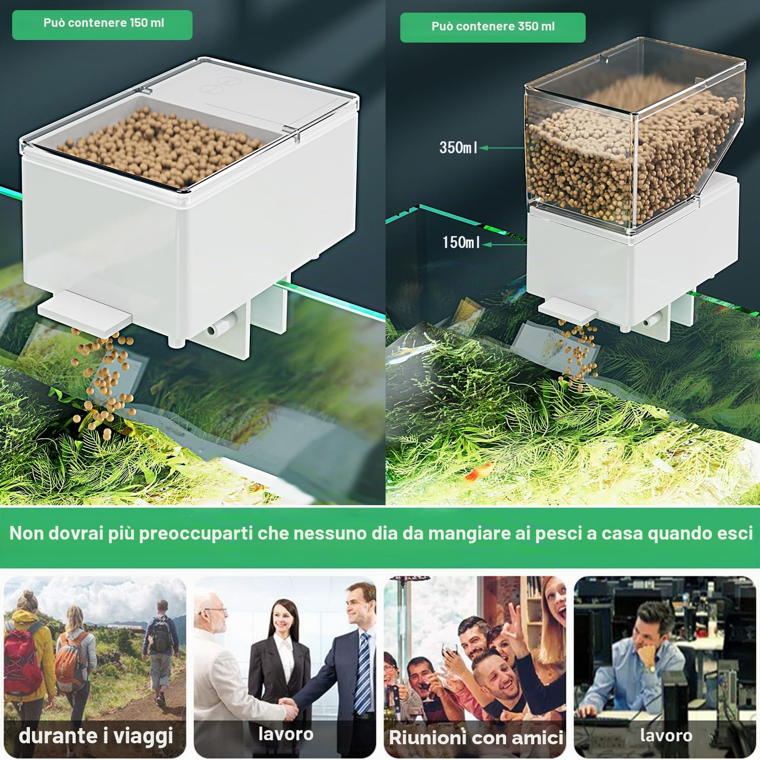 Alimentatore Automatico per Pesci per Acquario 500 ml con Display Digitale Silenzioso