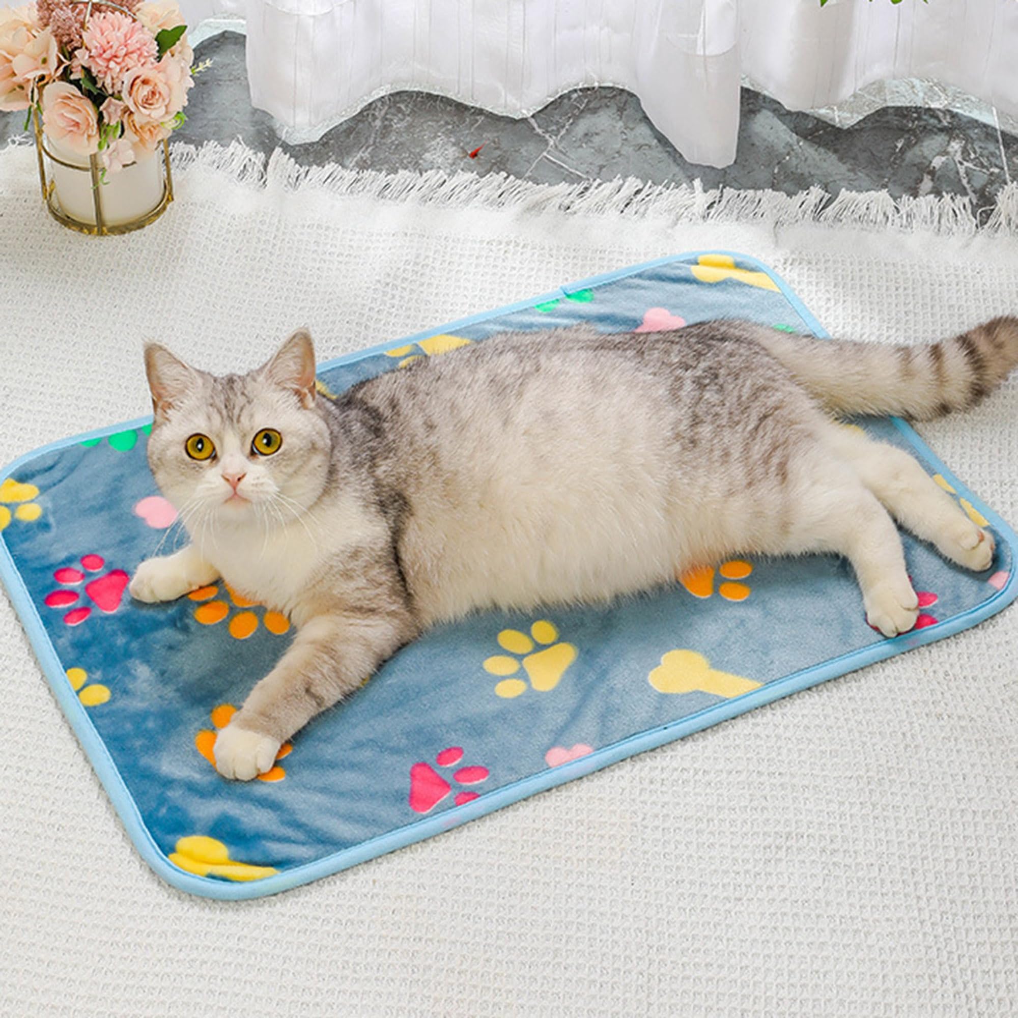 Paquete de 2/4 mantas lavables para perros, mantas de gatos y cachorros, lindas mantas con estampado de patas, tapete para sofá, cama, coche, mantas cálidas para mascotas para perros y gatos
