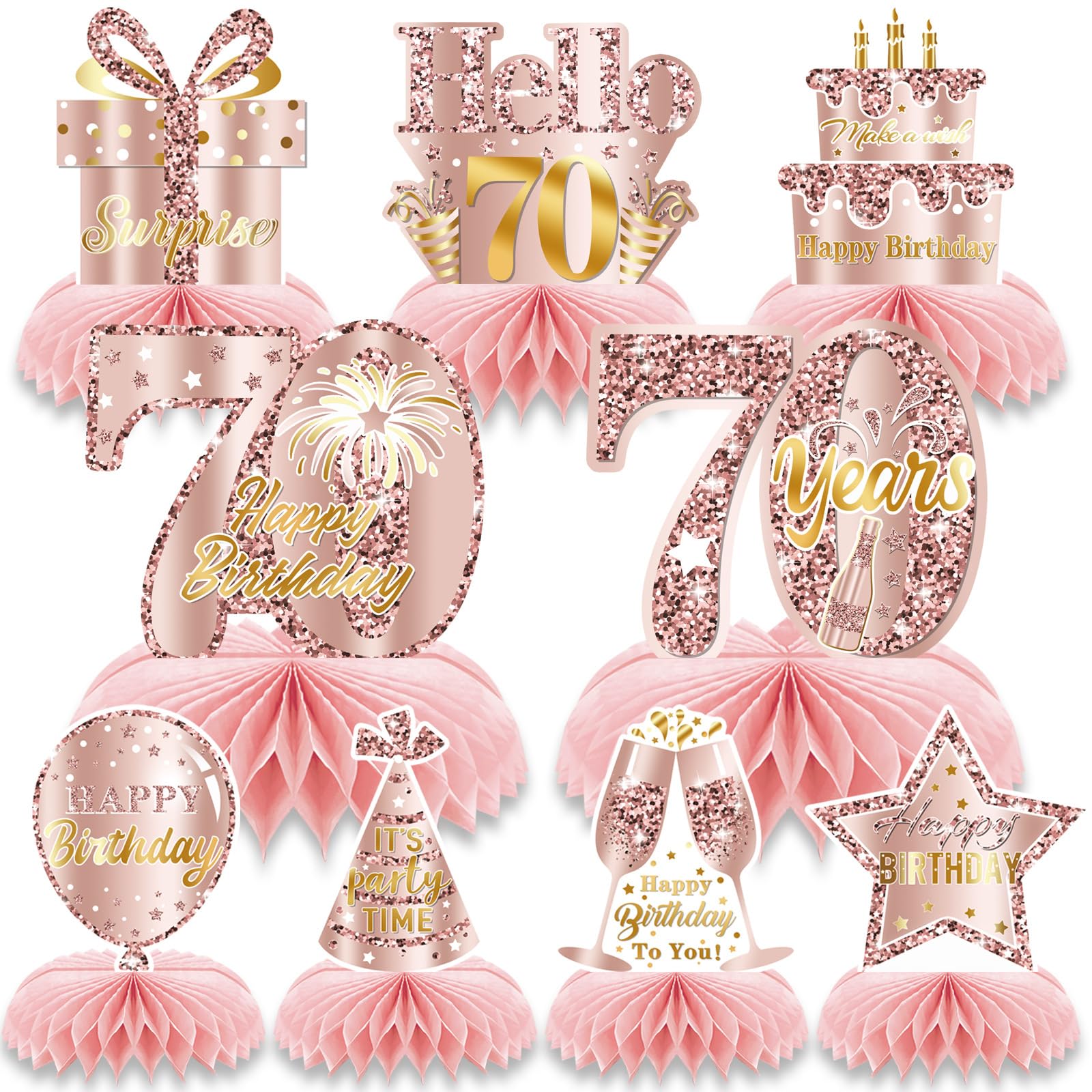 70th Birthday Honeycomb Decorations 9 Pcs Rose Gold Centerpieces Pink Table Decorations for 70th Birthday Party Happy Birthday Table Centerpieces Party Supplies for Women Girls (70th) โ image 1