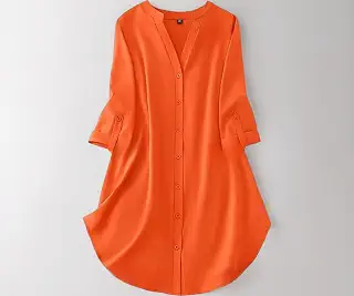 Gufrina Women's Rayon Top with 3/4th Sleeves Mandarin Collar Neck Solid Pattern A Line Style Knee-Length and Regular Fit