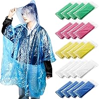 Cididu 20 Pack Adult Disposable Rain Ponchos - Clear Waterproof Hooded Raincoats, Individually Wrapped 5 Colors Bulk Family Pack for Camping Hiking