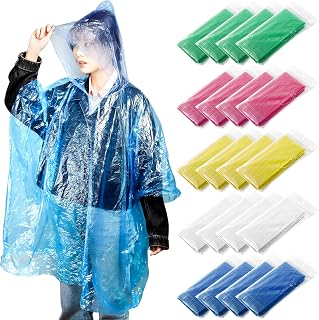 Cididu 20 Pack Adult Disposable Rain Ponchos - Clear Waterproof Hooded Raincoats, Individually Wrapped 5 Colors Bulk Family Pack for Camping Hiking