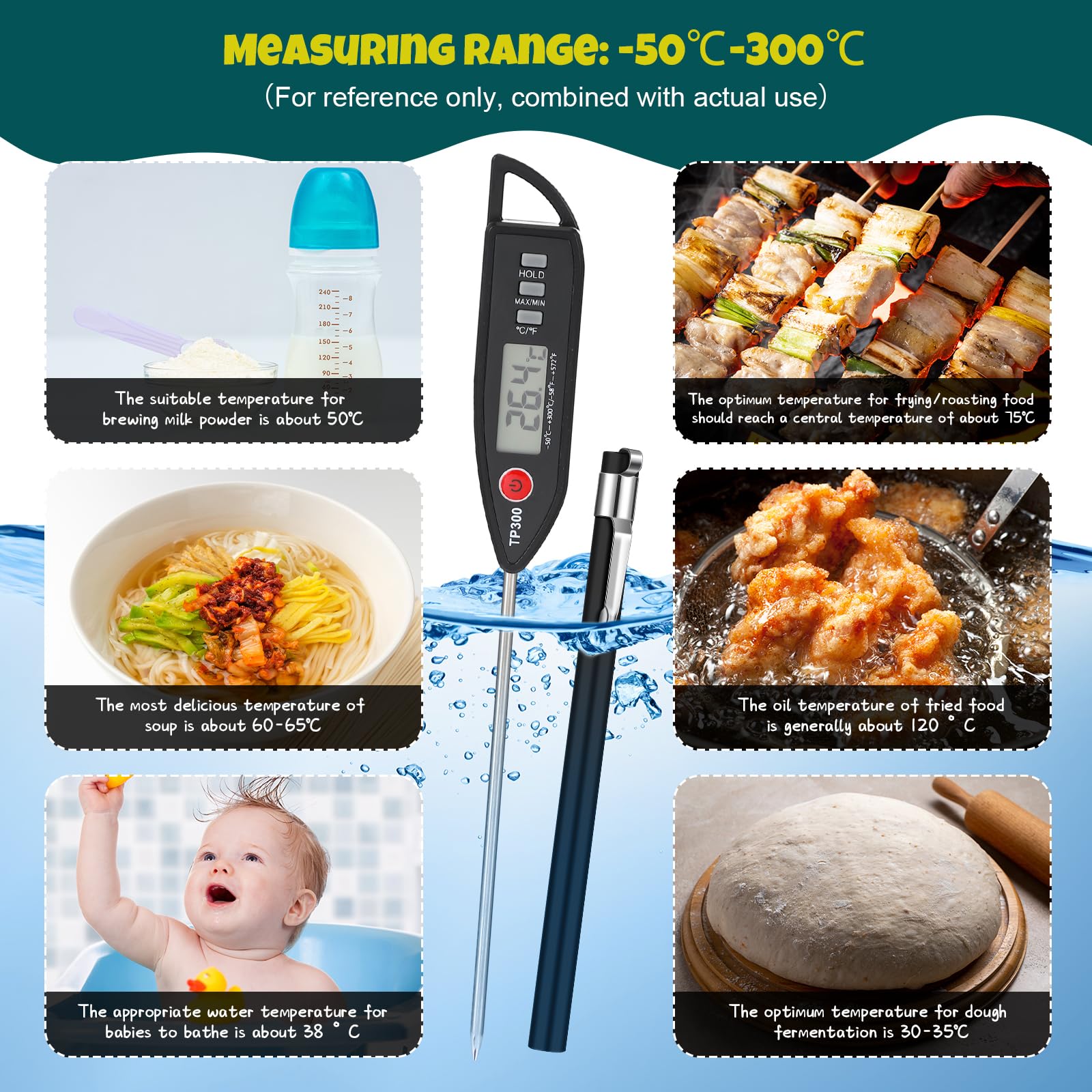 Copkim Set di 10 termometri digitali per alimenti, sonda lunga, istantanea, bianco