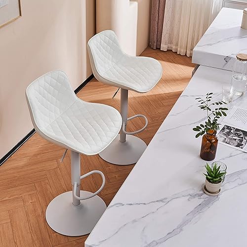 Miniatura 104 de YOUTASTE Taburetes de bar negros de altura de mostrador, juego de 2 taburetes de bar ajustables giratorios de piel sintética con respaldo acolchado,