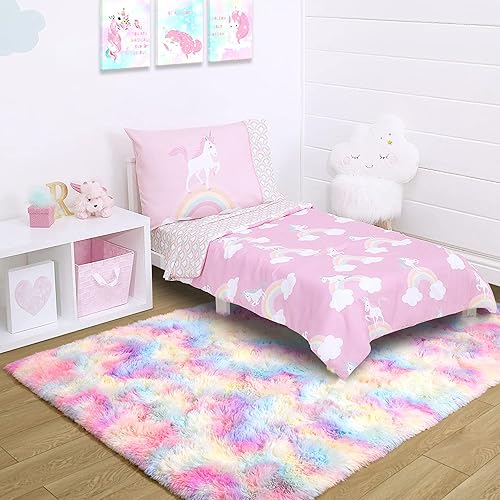 Miniatura 7 de Noahas Alfombra esponjosa de arcoíris para dormitorio de niñas, alfombras peludas para sala de juegos de niños, alfombras Kawaii mullidas para