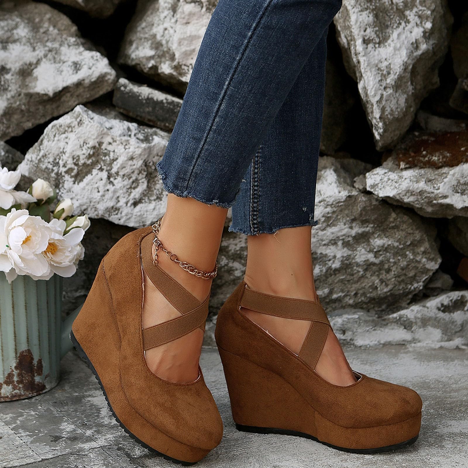 Zapatos sin cordones para mujer, elegantes zapatos casuales para comodidad diaria con diseño sin cordones y tacón para todas las estaciones