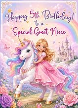 Great Niece 5th Kids Birthday Card (Princess Unicorn)