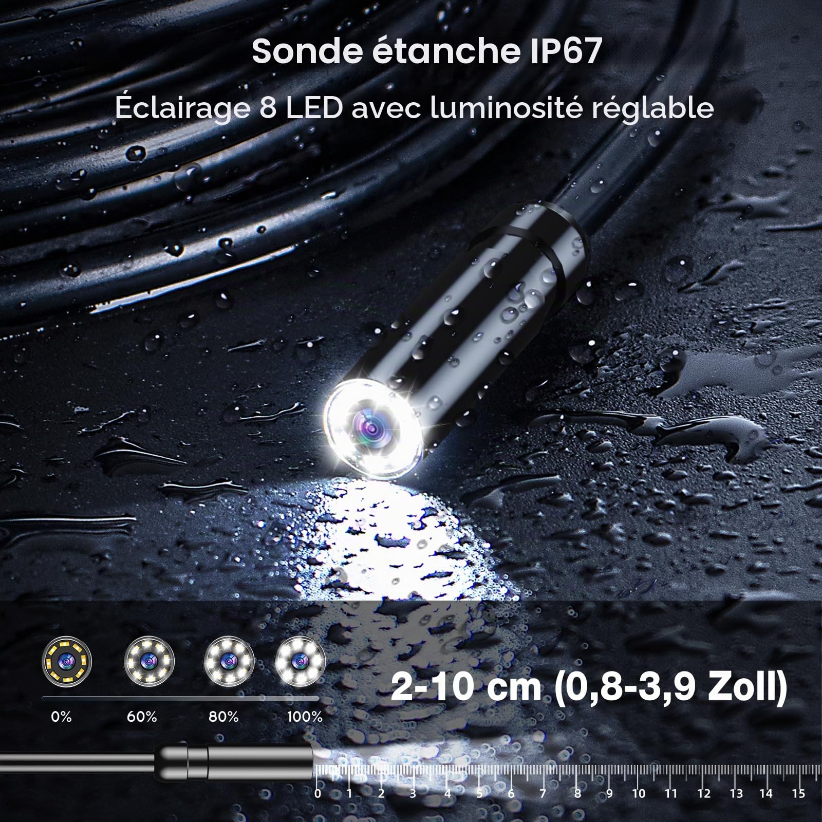 Camera Endoscopique avec 5M avec Écran et Lumière, 4,3" 1920P HD Caméra Endoscopique, Camera Inspection avec 8 Lumières LED Réglables, Camera D'inspection Canalisation