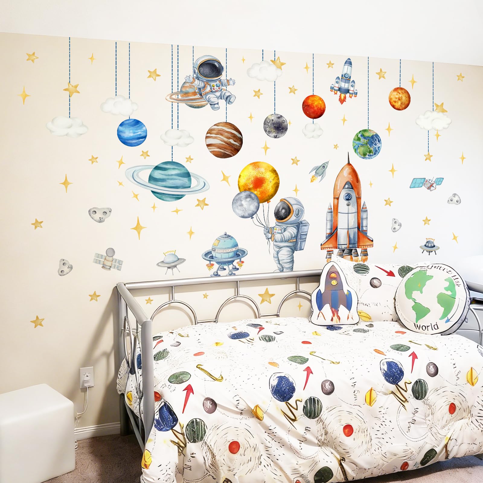 Autocollants à décoller et à coller espace galaxie fusée stickers muraux chambre bébé