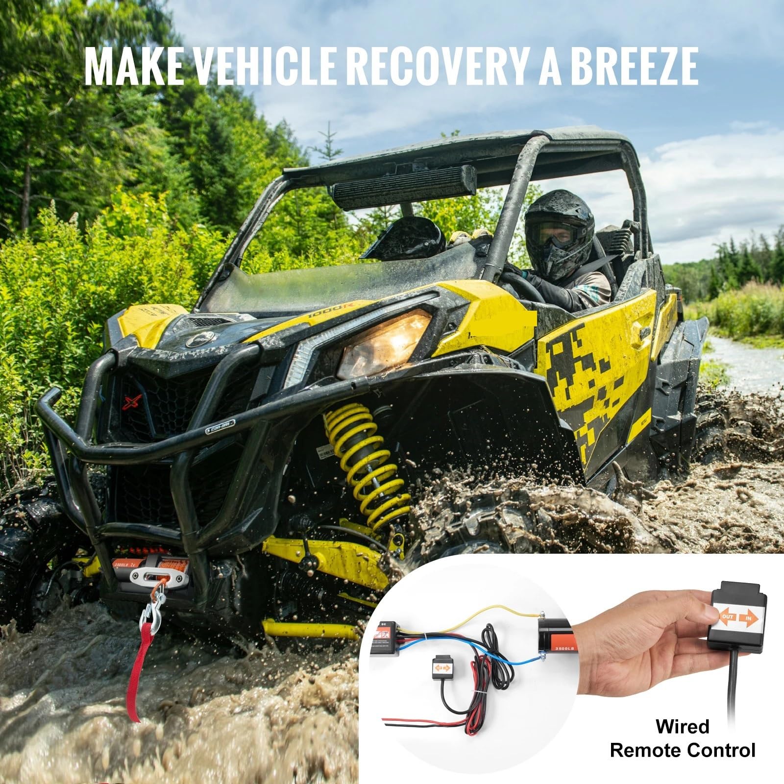 Wciągnik łańcuchowy Wciągarka elektryczna 3500lbs ATV/UTV przewodowy samochód z liną syntetyczną o długości 39 stóp aluminium IP55 wodoodporny do holowania ciężarówki łodzi